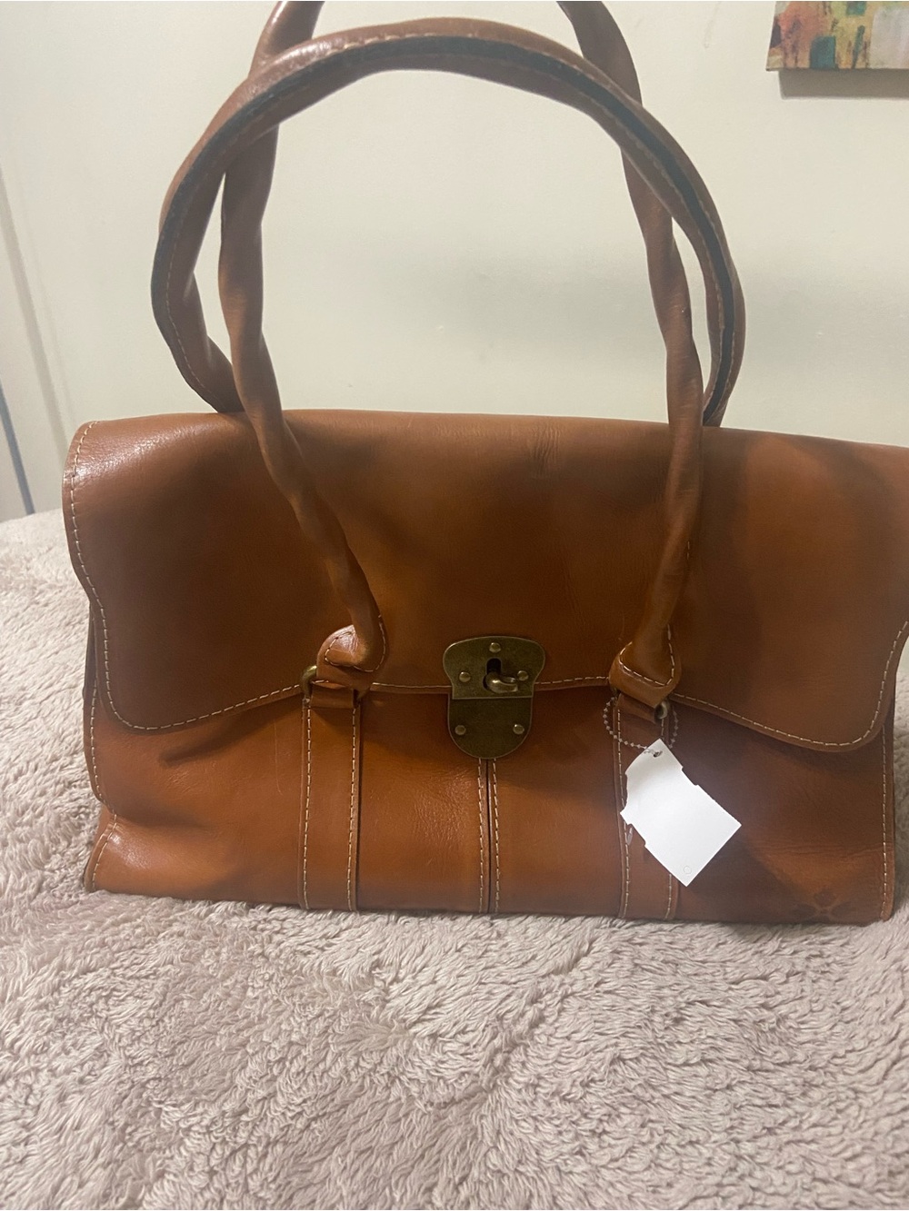 Patricia Nash Cognac Brown Leather Satchel with Twist Handles - Picture 2 of 14